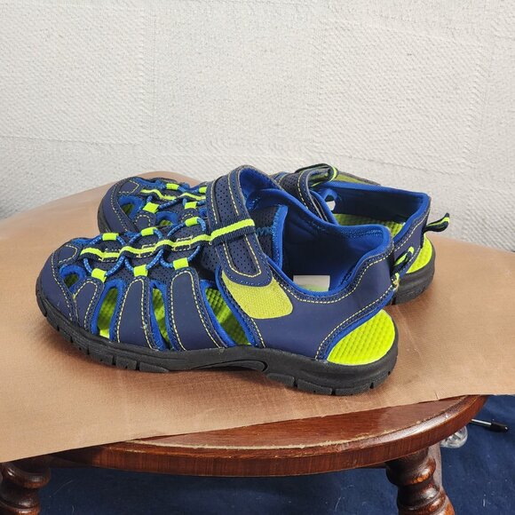Falls Creek Navy and Lime Green Velcro Strap Closed Toe Bungee Jack Sandals Sz 2 - Picture 8 of 16